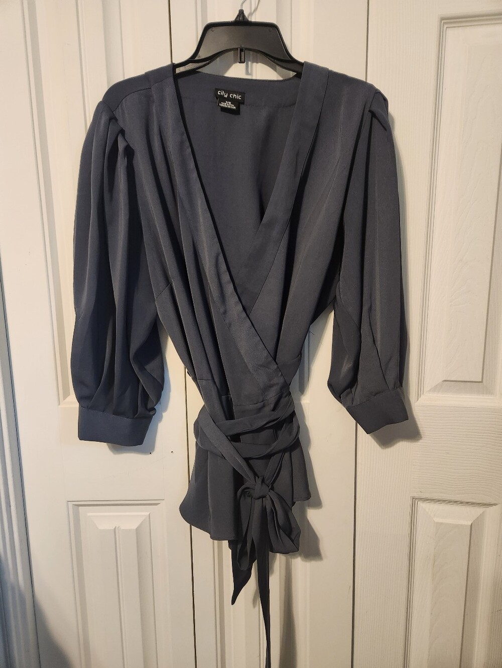 City Chic Charcoal Wrap Blouse with Ties